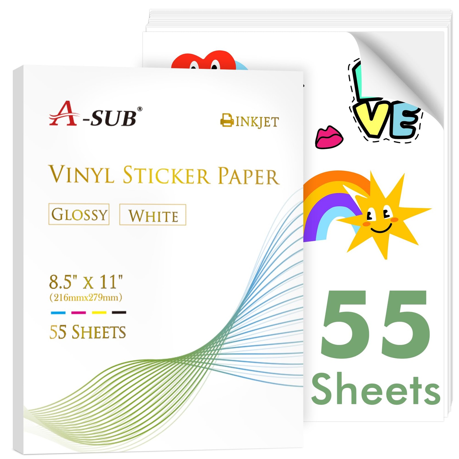 55 Sheets Vinyl Sticker Paper for Inkjet Printer – Glossy Printable Vinyl 8.5…
