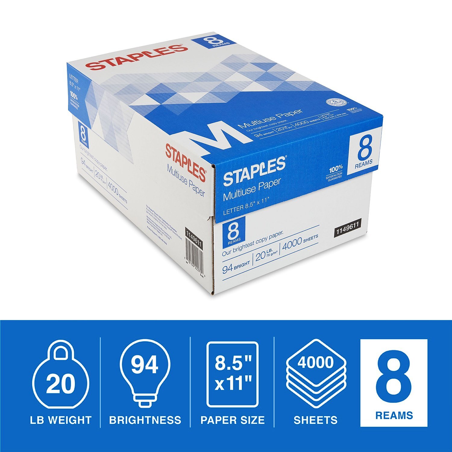 4000 Sheets Case of Staples Multiuse Copy Paper, 8 1/2″ x 11″, 8-Reams