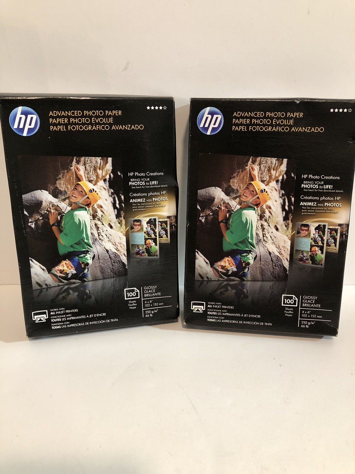 2 HP Advanced Photo Paper. 4”x6” Glossy. 100 Sheets Each New