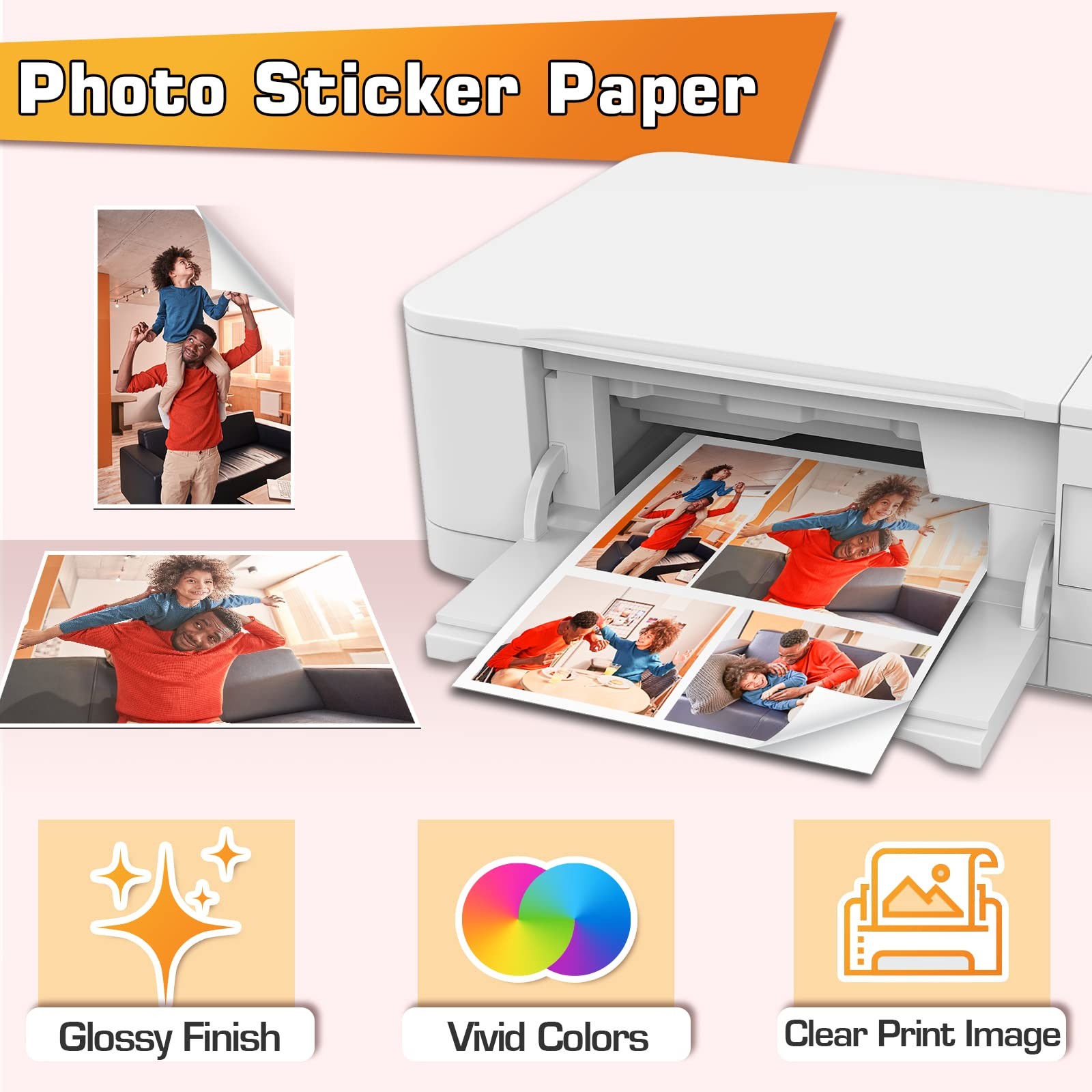 Sticker Paper Self-Adhesive Printable for Inkjet Printer 50 Sheets 8.5×11 White