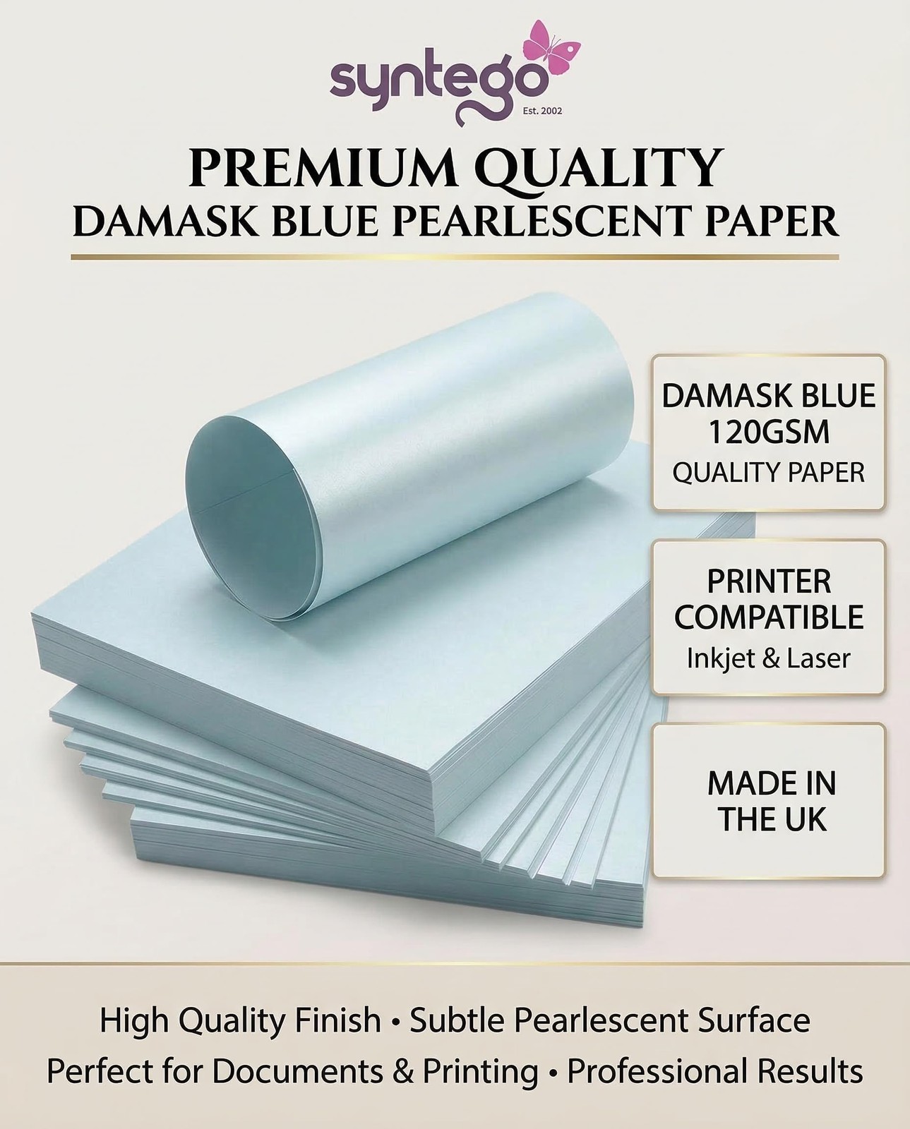 Baby Blue Pearl Paper A4 120gsm Double-Sided, 20 Sheets