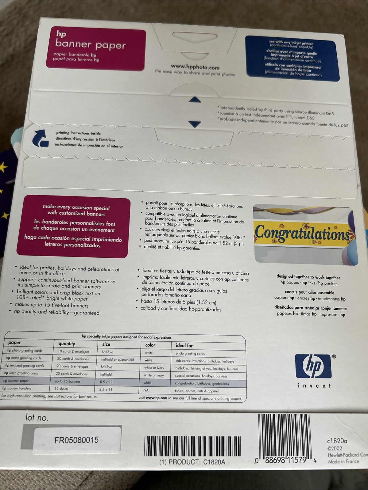NEW HP Banner Paper Bond 5 banners of 20 sheets ideal for Birthday/School/Home