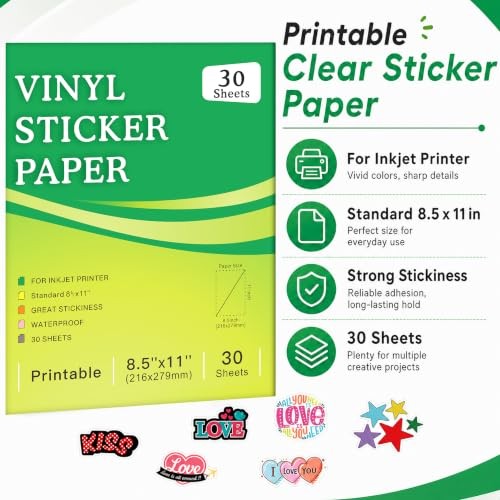 30 Sheets Printable Clear Vinyl Sticker Paper Waterproof