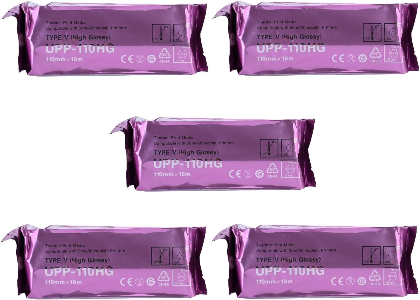 Compatible UPP-110HG 5 Rolls Ultrasound Thermal Print Paper,High Gloss Ultrasoun