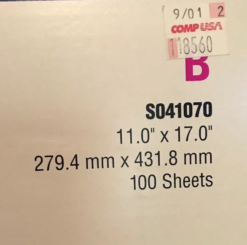 Epson Photo Quality Ink Jet Paper 11.0” X 17.0” 100 Sheets Brand New
