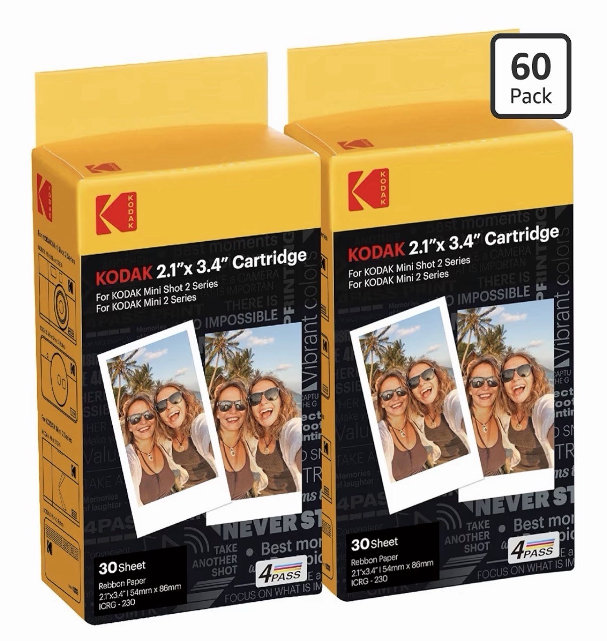 2 pack Kodak Instant Print 2.1″x 3.4″ Cartridge 60 Sheets Total (1 Sealed 1 OBox