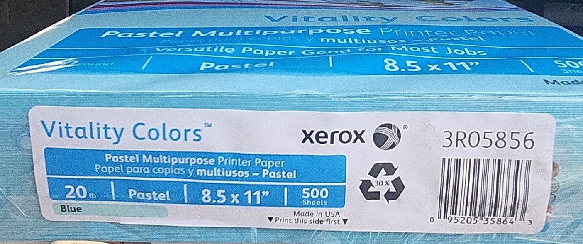 Xerox Multipurpose Pastel Paper, 20-lb, Letter, Blue Color, 5000 Sheets 3R05856