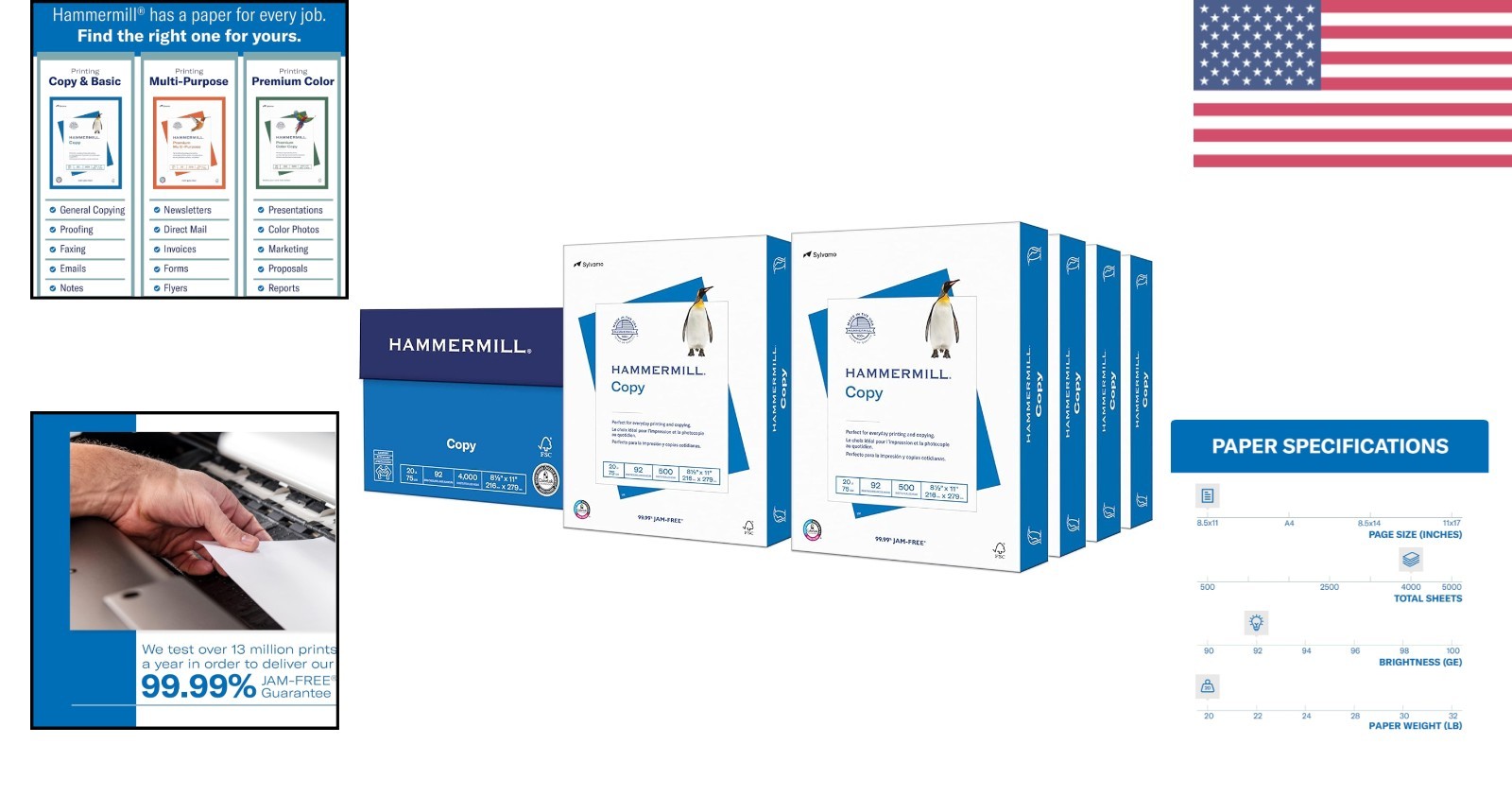 Copy Paper 20 lb 8.5 x 11 White 4000 Sheets 92 Bright with ColorLok Technology