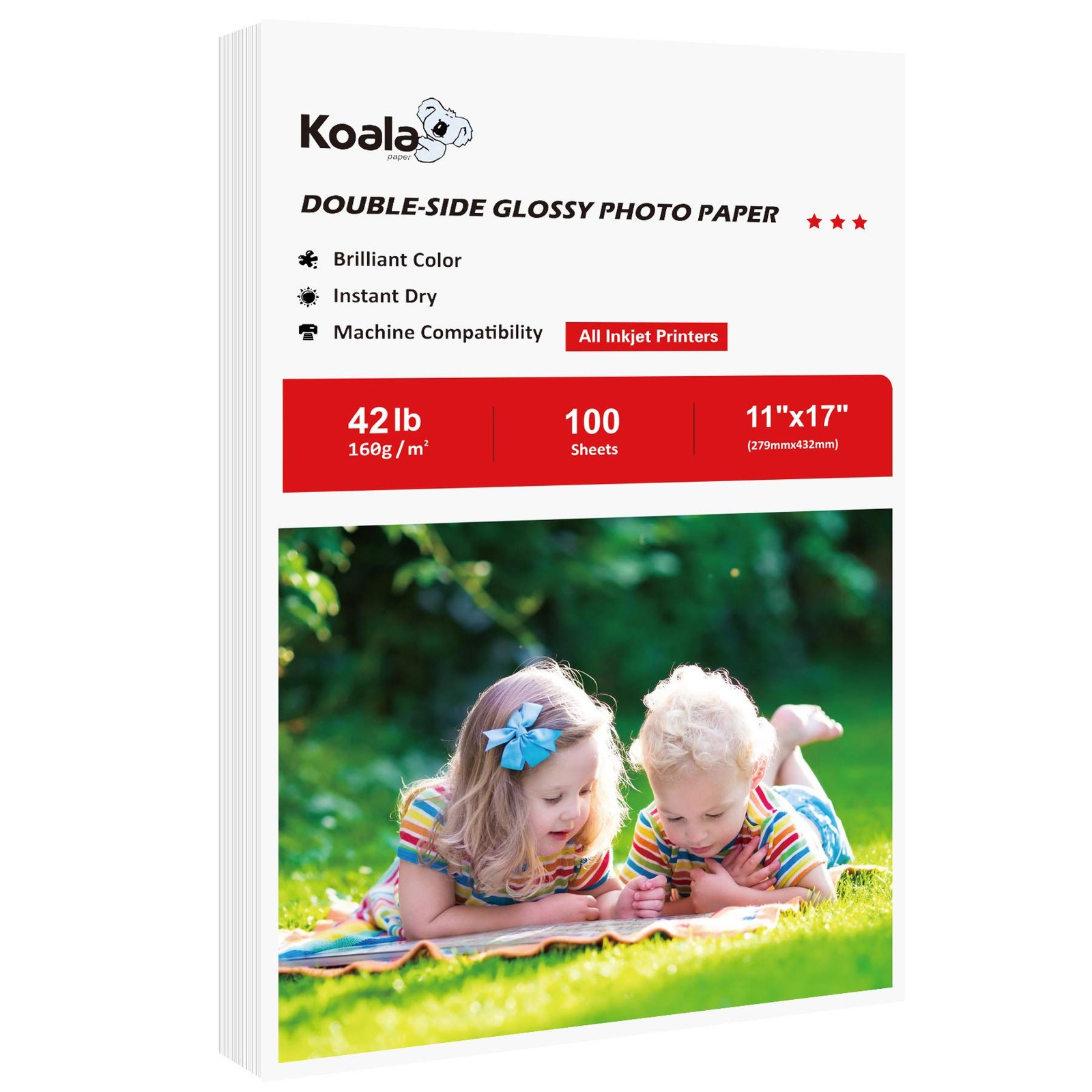 Double Side Glossy Brochure Paper 11×17 Inch Photo Printing 100 Sheets 42LB