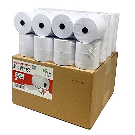 (32 Rolls) 3″ x 150′ 1 Ply Bond (Non –Thermal Kitchen Printer Paper) POS