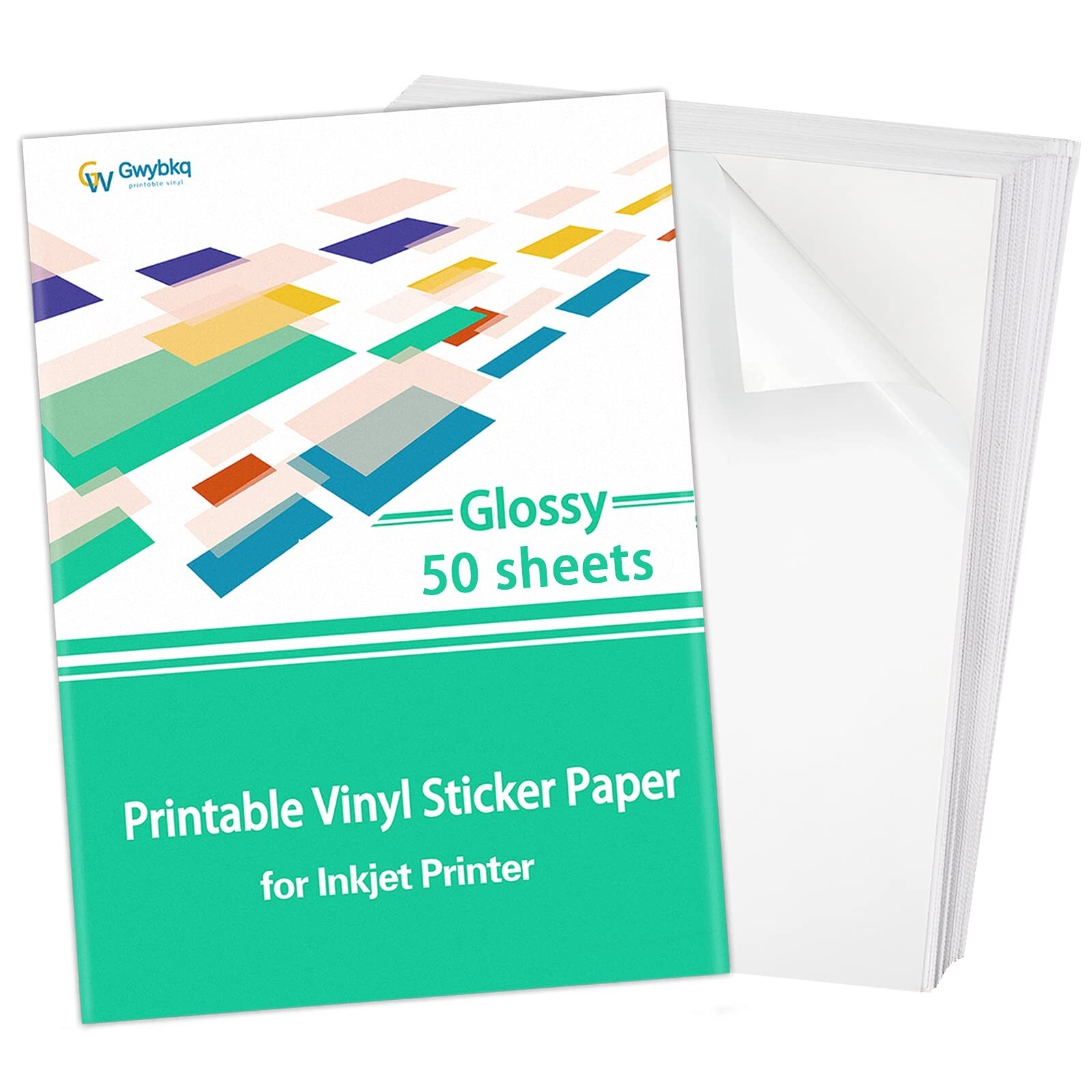 Gwybkq Sticker Paper Printable Vinyl for Inkjet Printer, 50 Sheets Glossy Whi…