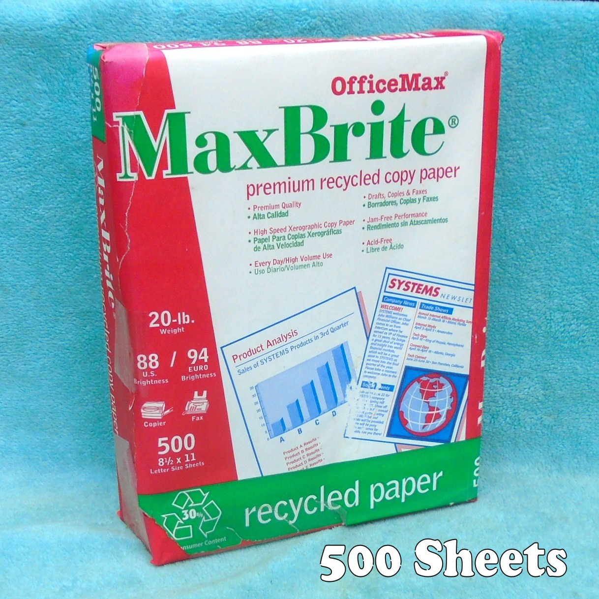OfficeMax MaxBrite Paper 8½”x11″ 20 lb. 500 Sheets 88 Brightness – NEW & Sealed