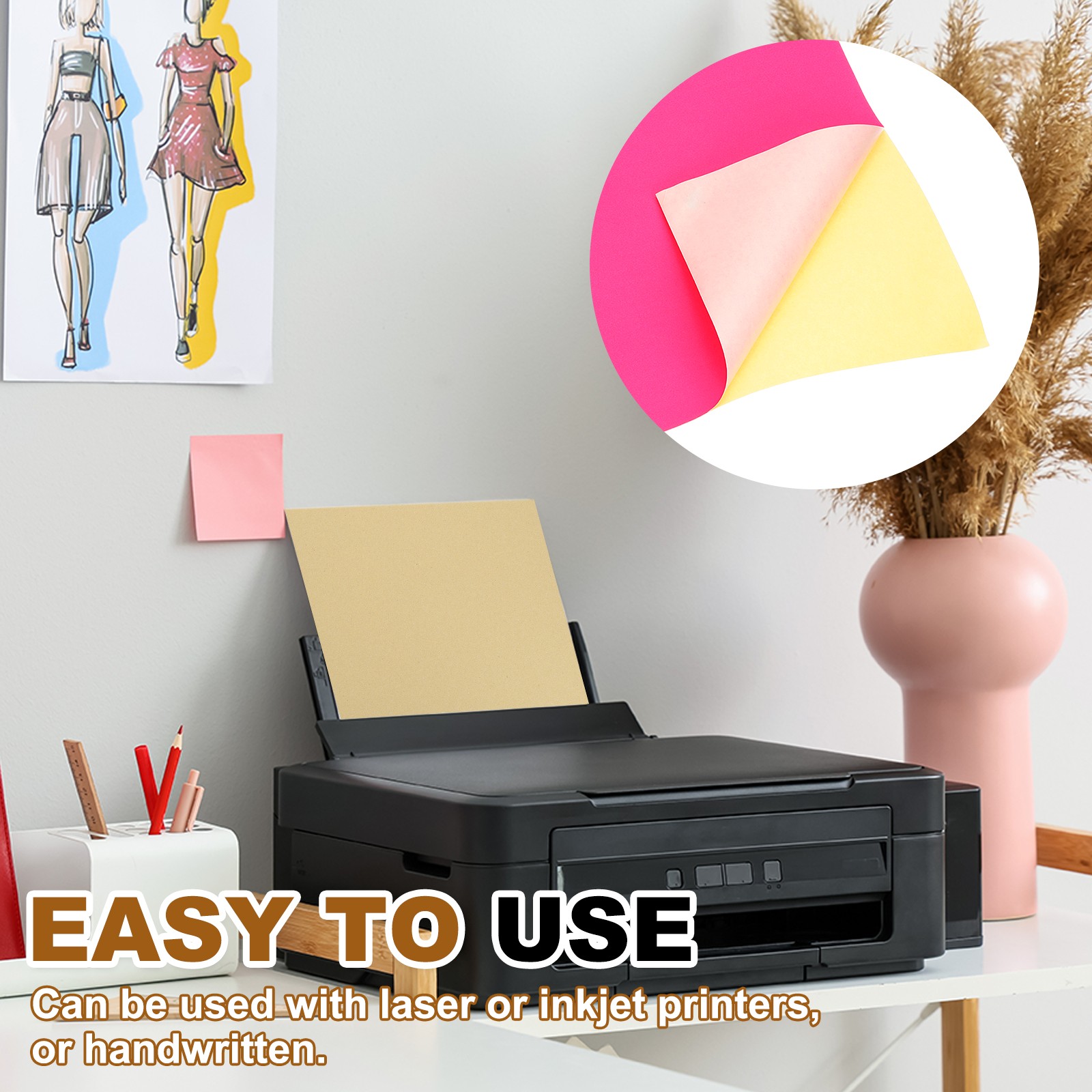 50 Sheets A4 Printer Stickers, 50 Pieces, Red Pink Label Paper