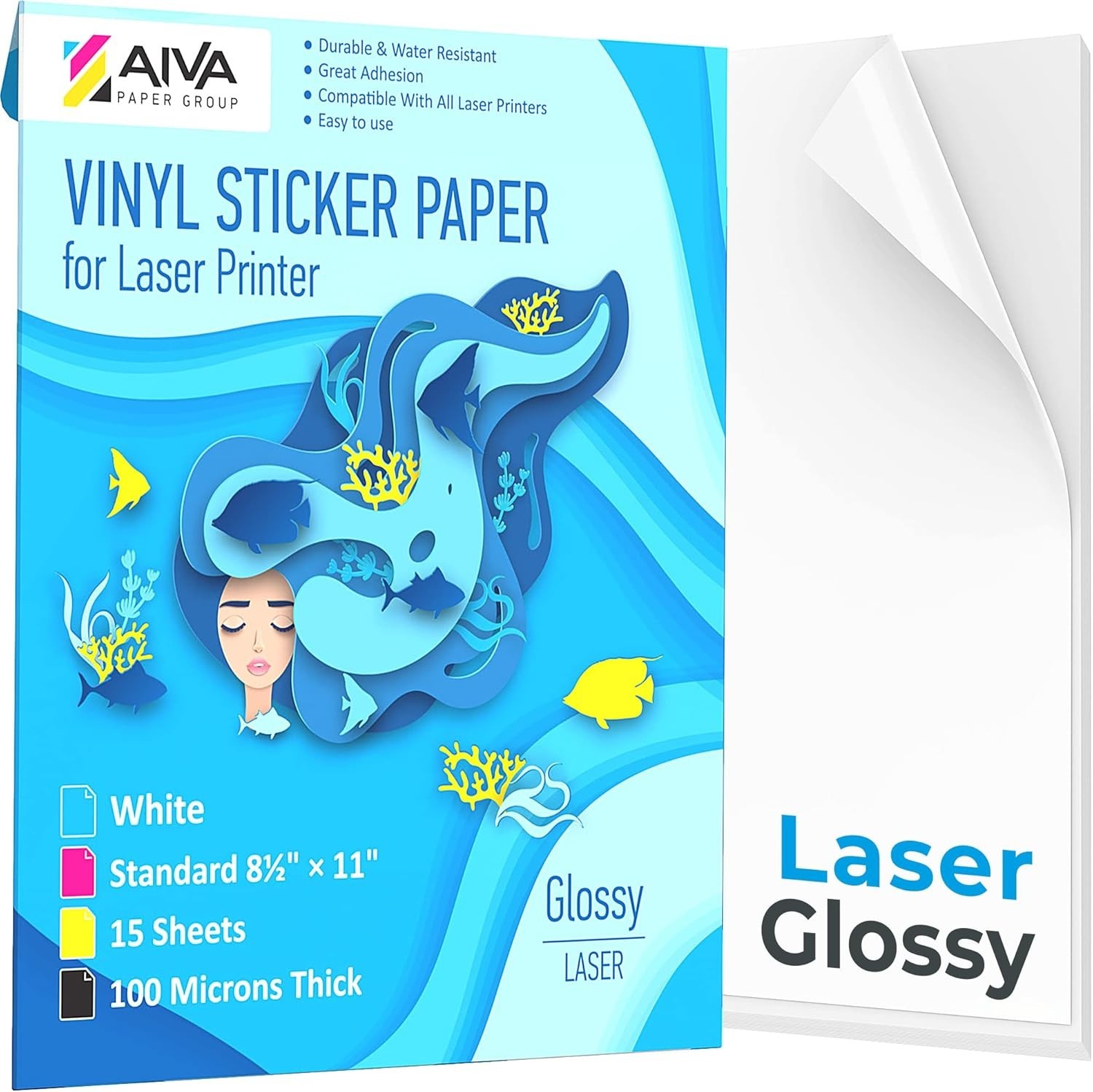 Printable Vinyl Sticker Paper for Laser Printer – Glossy White – 15 Self-Adhe…