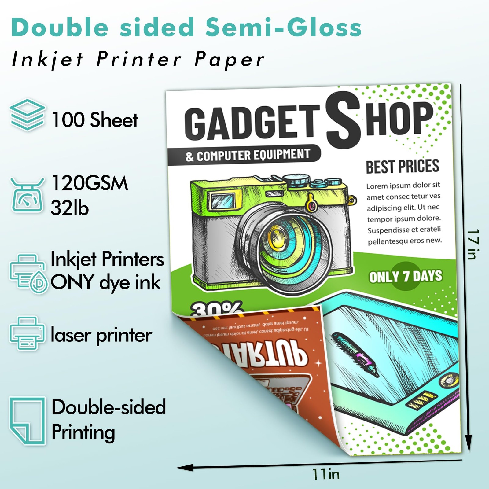 Koala Thin Double Sided Semi Gloss Photo Paper 11×17 Inch 100 Sheets 32LB