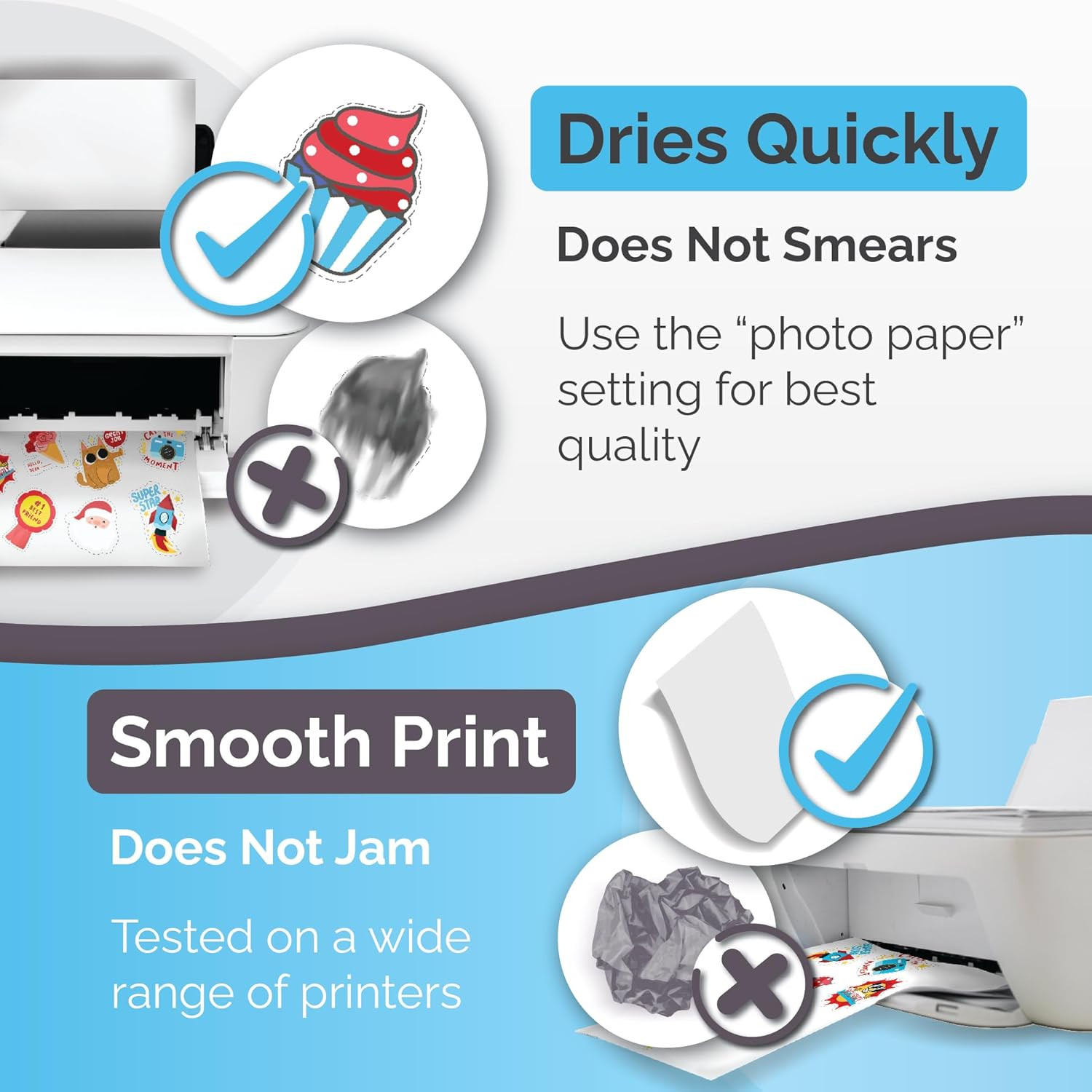 Papel Adhesivo Vinilo Brillante 32 Hojas para Impresora Inkjet Laser Impermeable