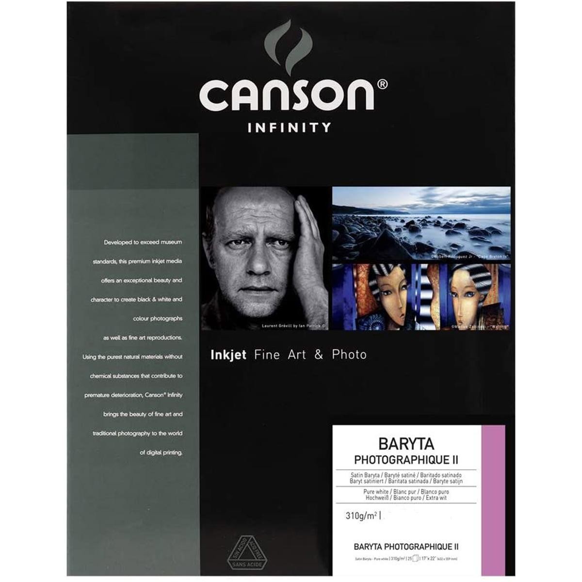 Canson Infinity Baryta Photographique II Pure White Inkjet Paper, 310gsm, Satin,