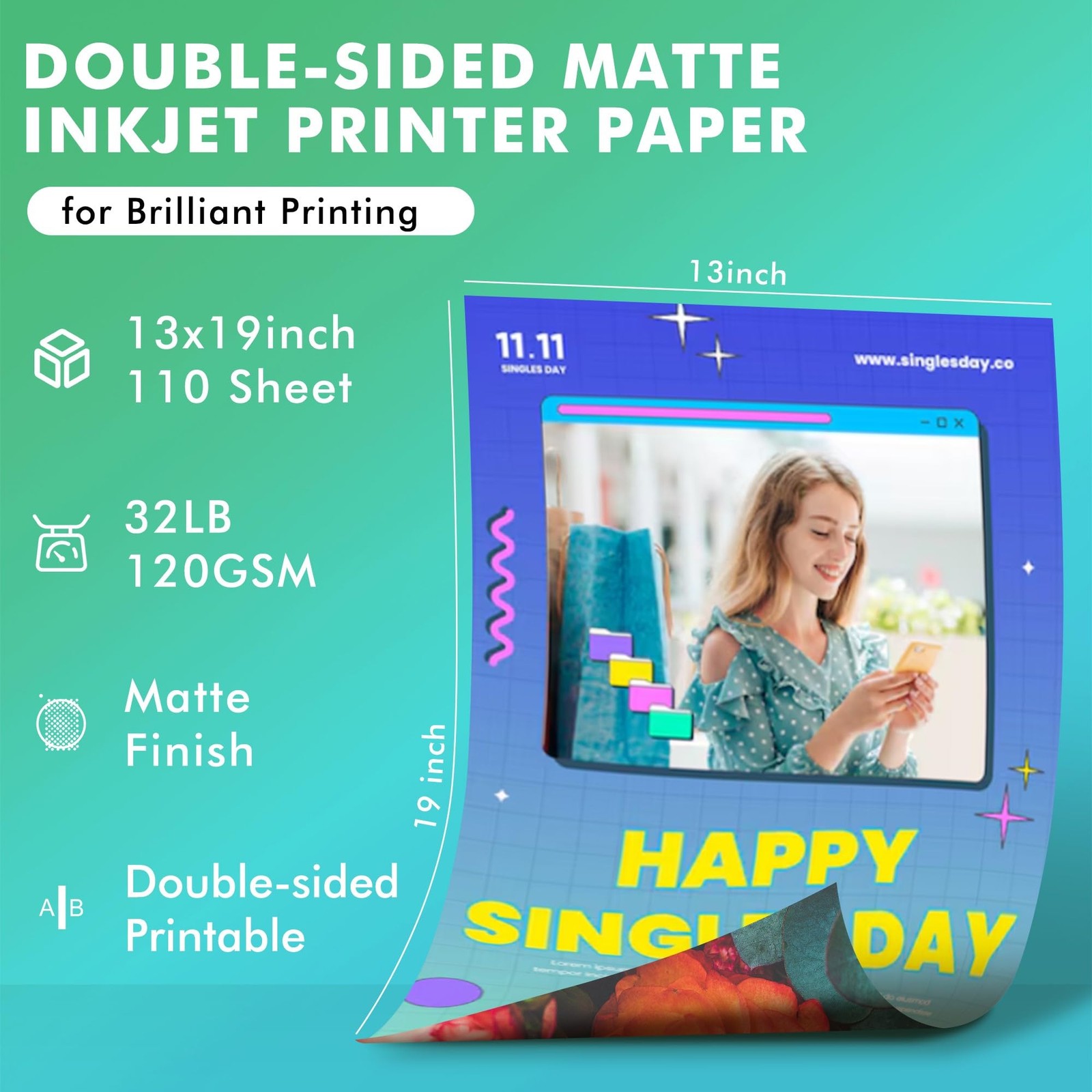 Koala Double Sided Thin Matte Printer Paper 13×19 Inch 32LB 110 Sheets