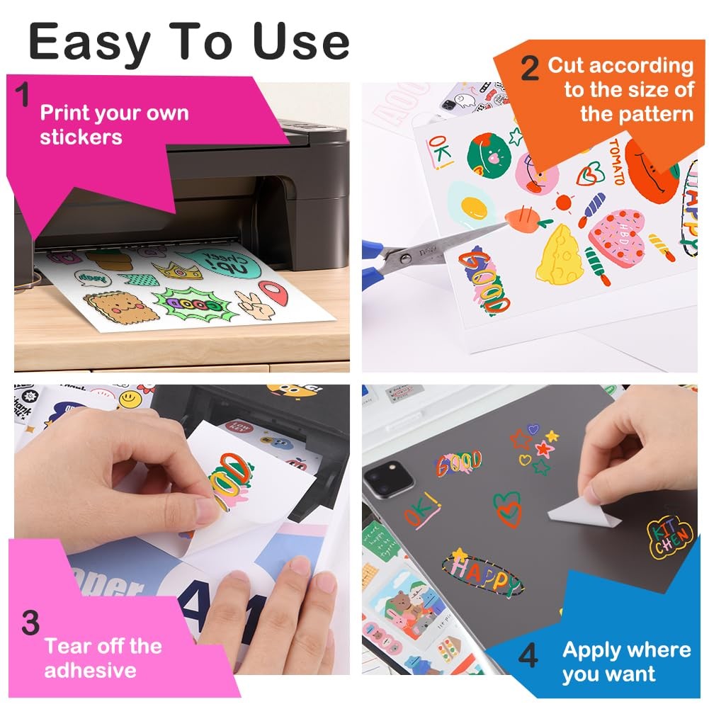 30 Sheets Sticker Paper for Printing A4, Labels Self Adhesive Printable A…