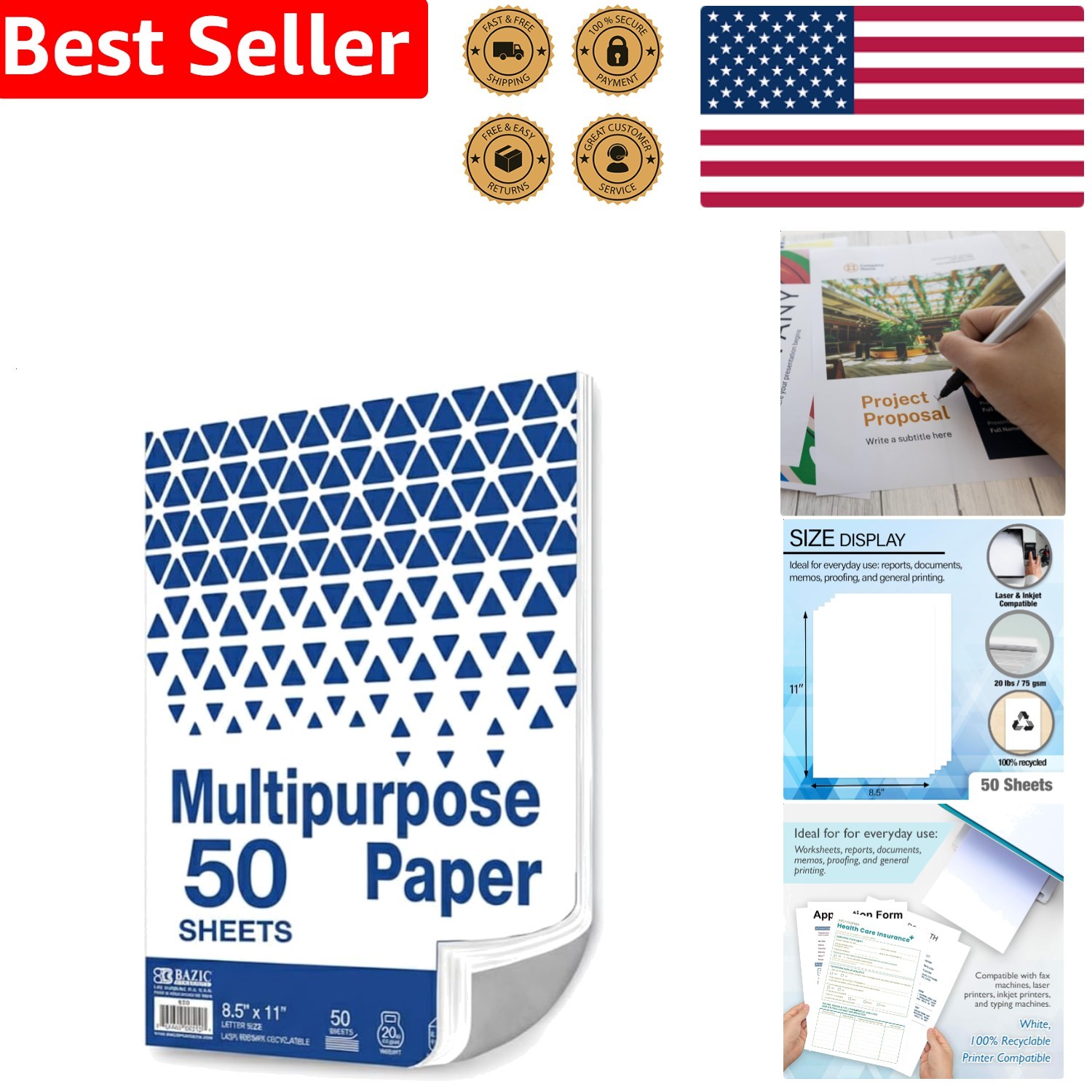White Copy Paper 8.5 x 11 50 Sheets for Laser Inkjet Printers