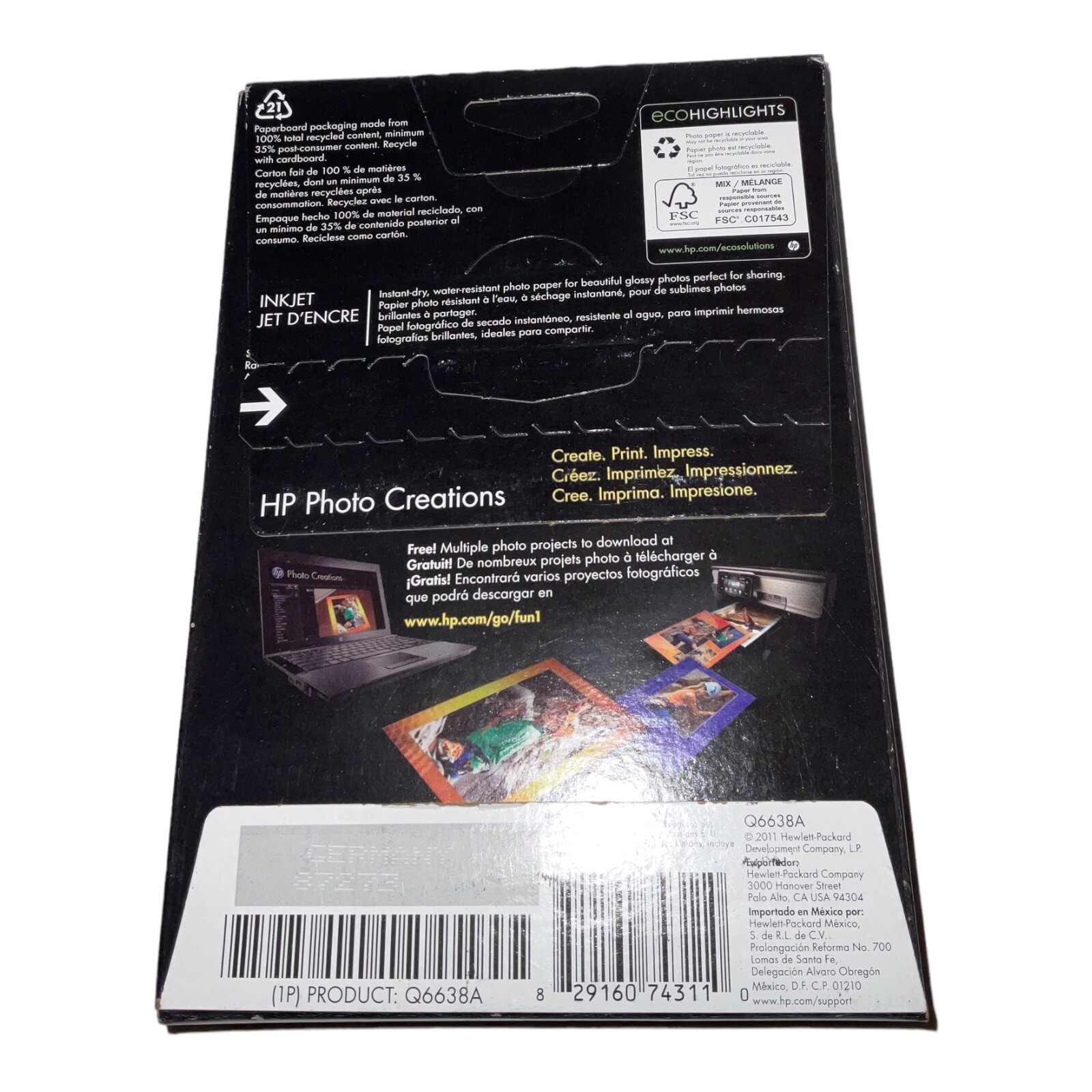 Hewlett Packard Q6638A 4 x 6 inch Glossy Printer Paper – 100 Sheets New