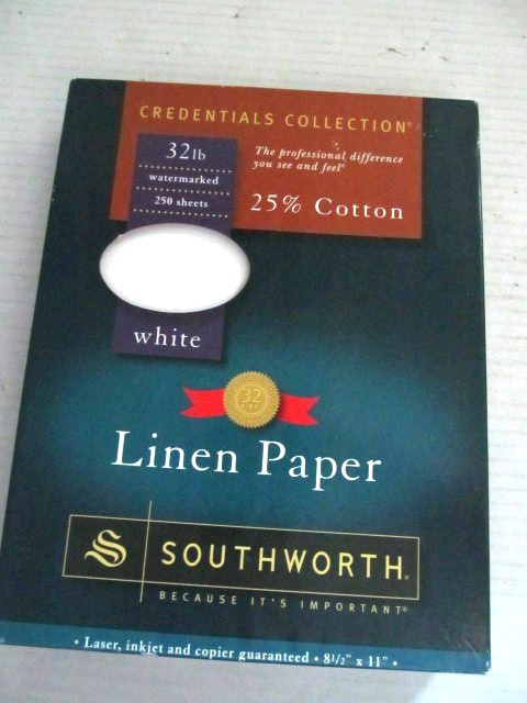 Southworth 32lb Linen Paper Watermarked 220 Sheets, 25% Cotton White 8.5″x11″