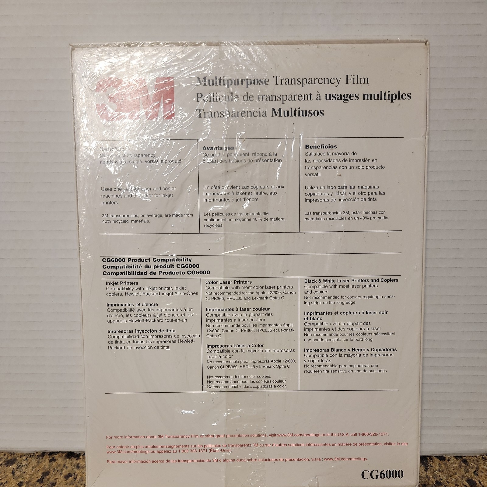 NEW 3M Multipurpose Transparency Film Letter Size 8.5 x 11 65 Ct. CG6000 SEALED