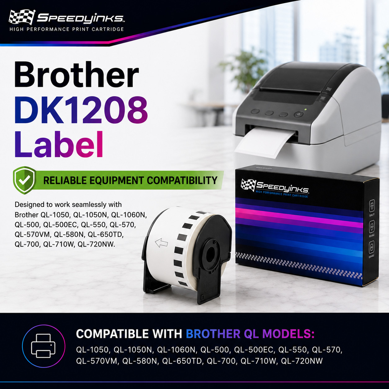 6PK Compatible DK-1208 Address Labels – 1.4 in x 3.5 in (38 mm x 90.3 mm)