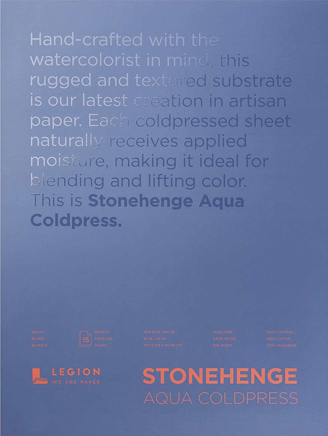Stonehenge Watercolor Aqua Block , 140 Cold Press, 18 X 24″ 15 Sheets, White