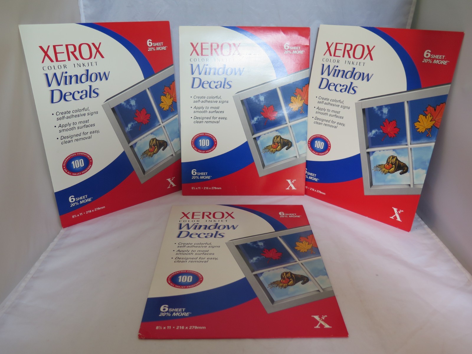 Xerox Color Inkjet 6 Sheet Window Decals – Lot of 4 – 8-1/2 x 11 -New in Package