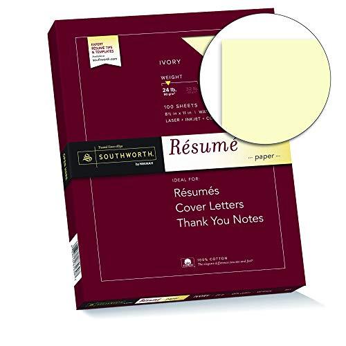 Southworth® 100% Cotton Résumé Paper 8 1/2″ x 11″ 24 Lb 100% Recycled Ivory