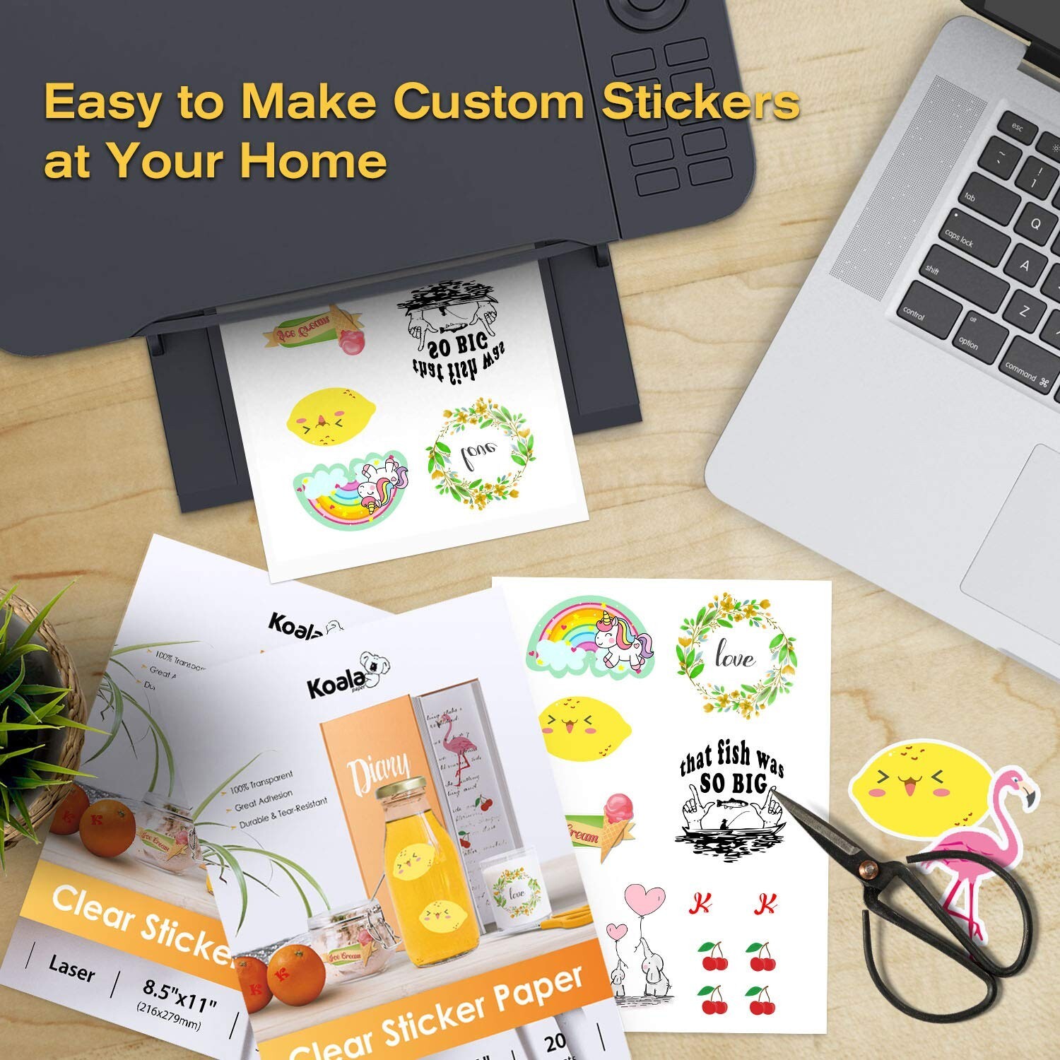 Koala Printable Clear Sticker Paper – ONLY for LASER Printer – 8.5×11 Inch 20…