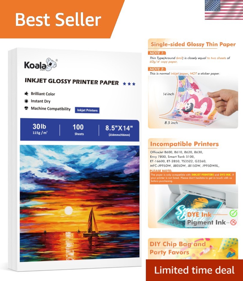 Professional Koala Glossy Inkjet Paper, 8.5×14, Fast Dry for Craft Projects