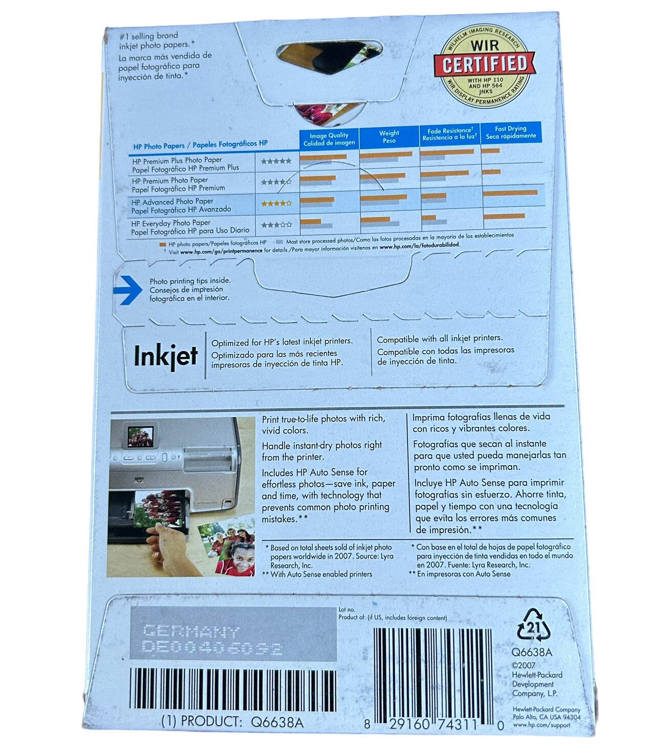 HP Advanced Photo Paper 4”x6” Glossy 100 Sheets Use with Ink Jet NOS