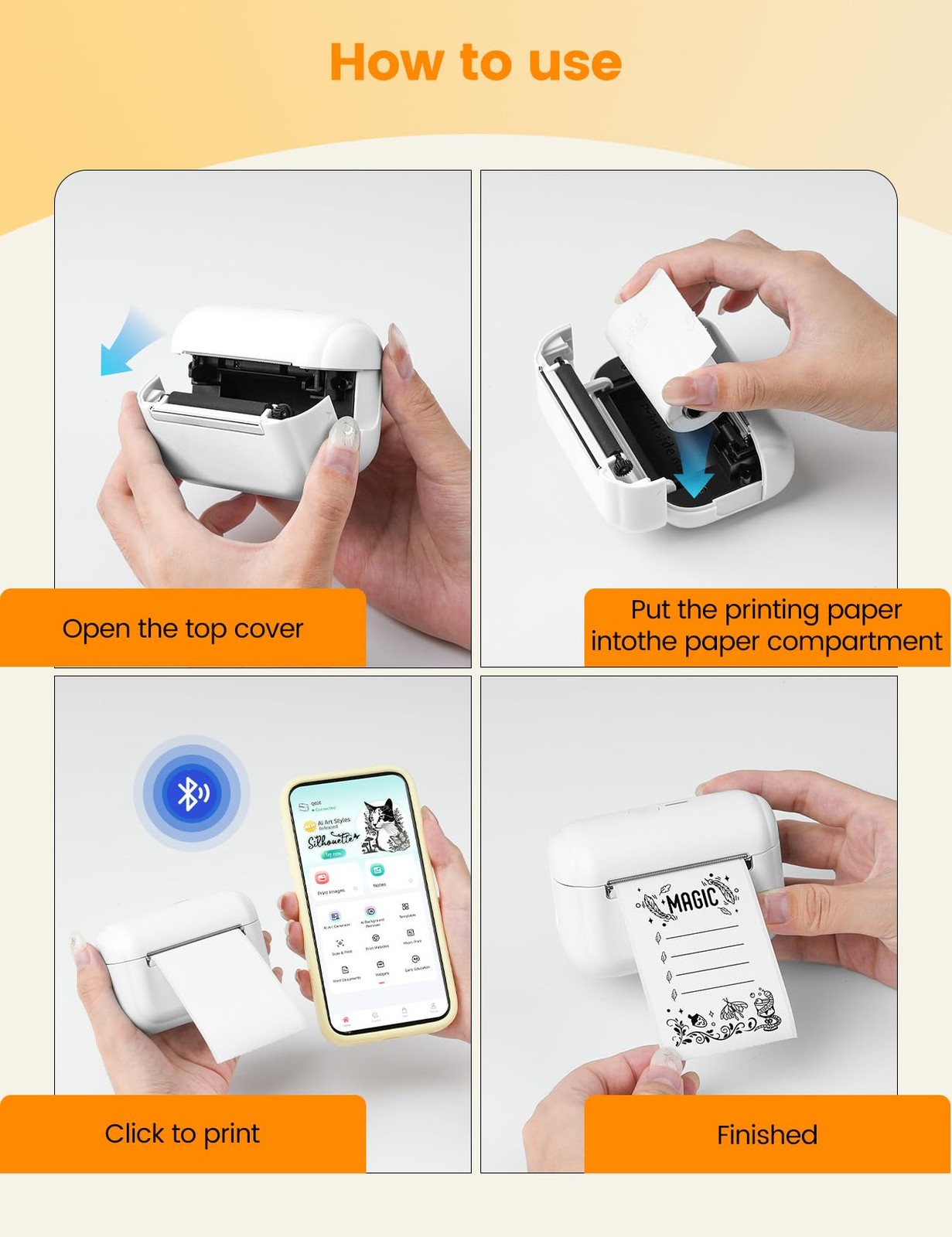 Memoking Mini Sticker Printer, Q02E Inkless Portable Mini, White