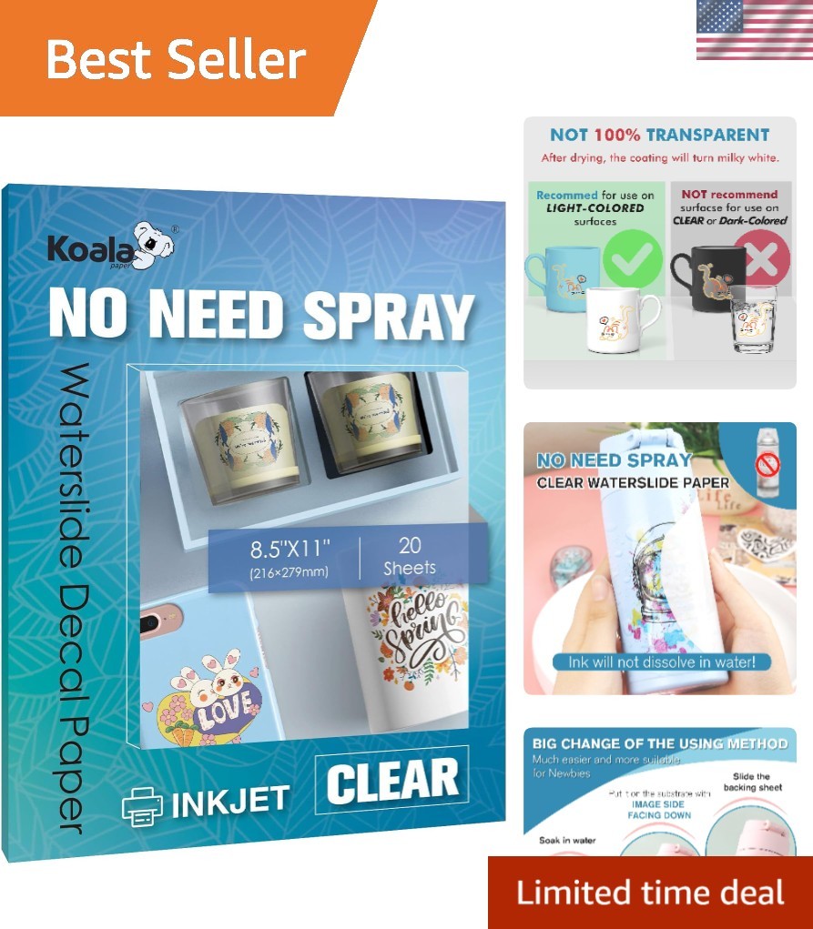 20 Sheets of KOALA Clear Waterslide Decal Paper – Effortless Crafting Solution