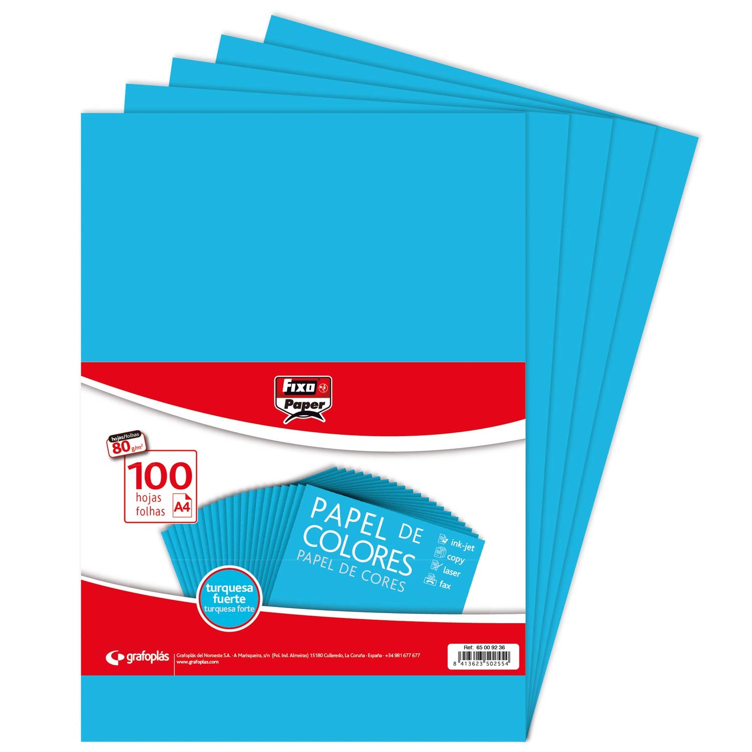 Paper 65009236 Pack of 100 Sheets, 80g, Paper, Intense Turquoise, A4