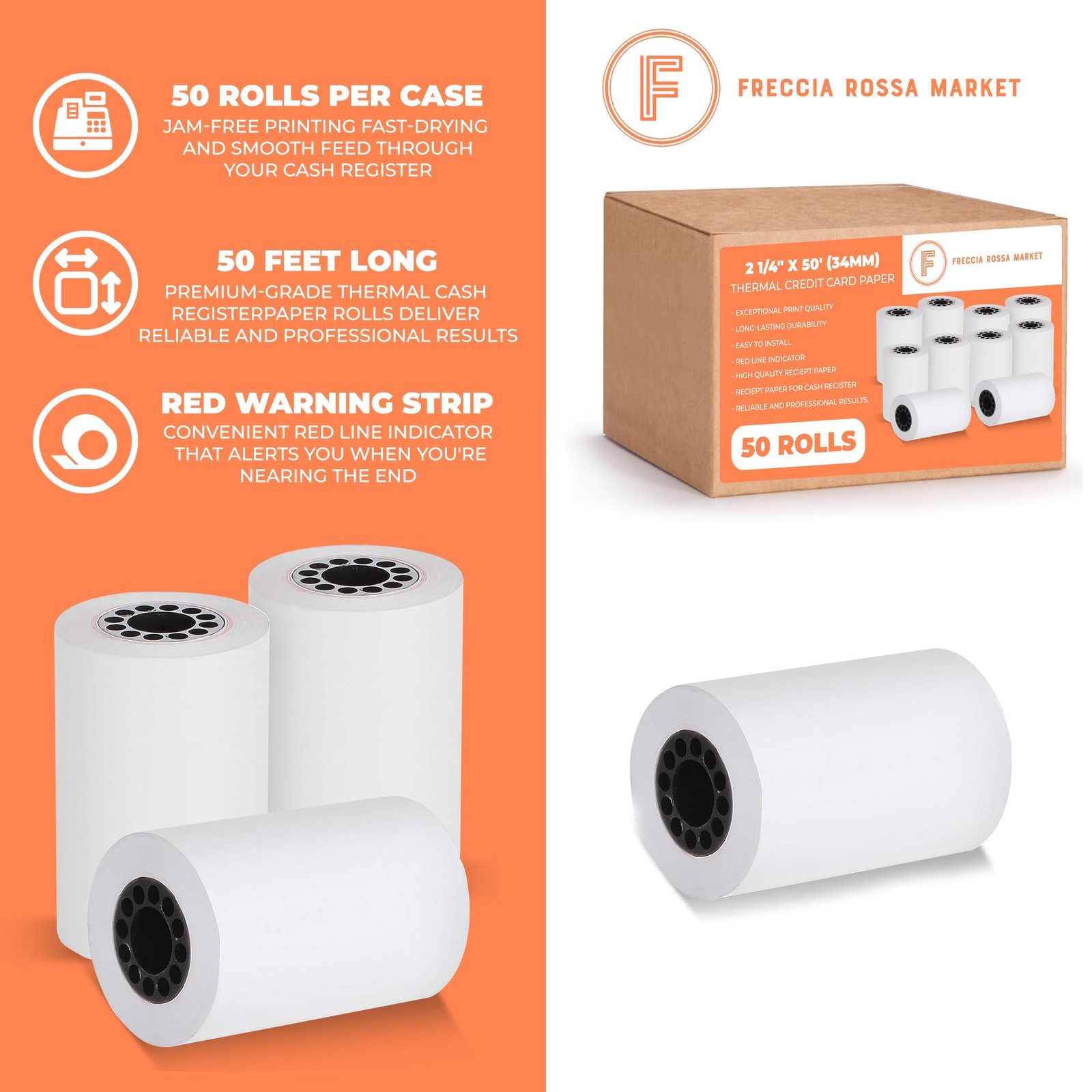 Thermal Credit Card Paper Rolls Printer Receipts 2 2 1/4″ x 50′, White