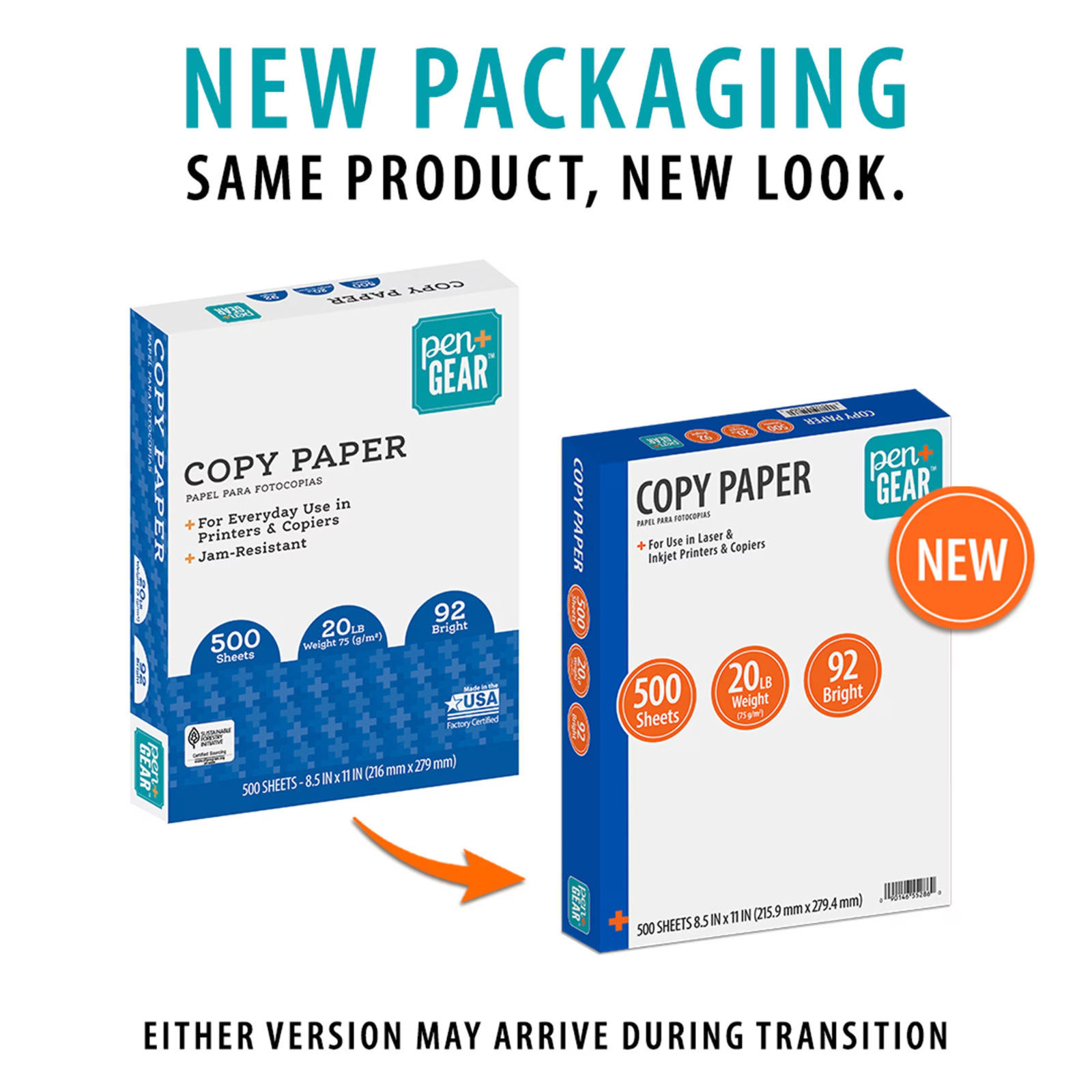 Pen + Gear Copy Paper, 8.5″ x 11″, 92 Bright, 20 lb., 5 Reams (2,500 Sheets)