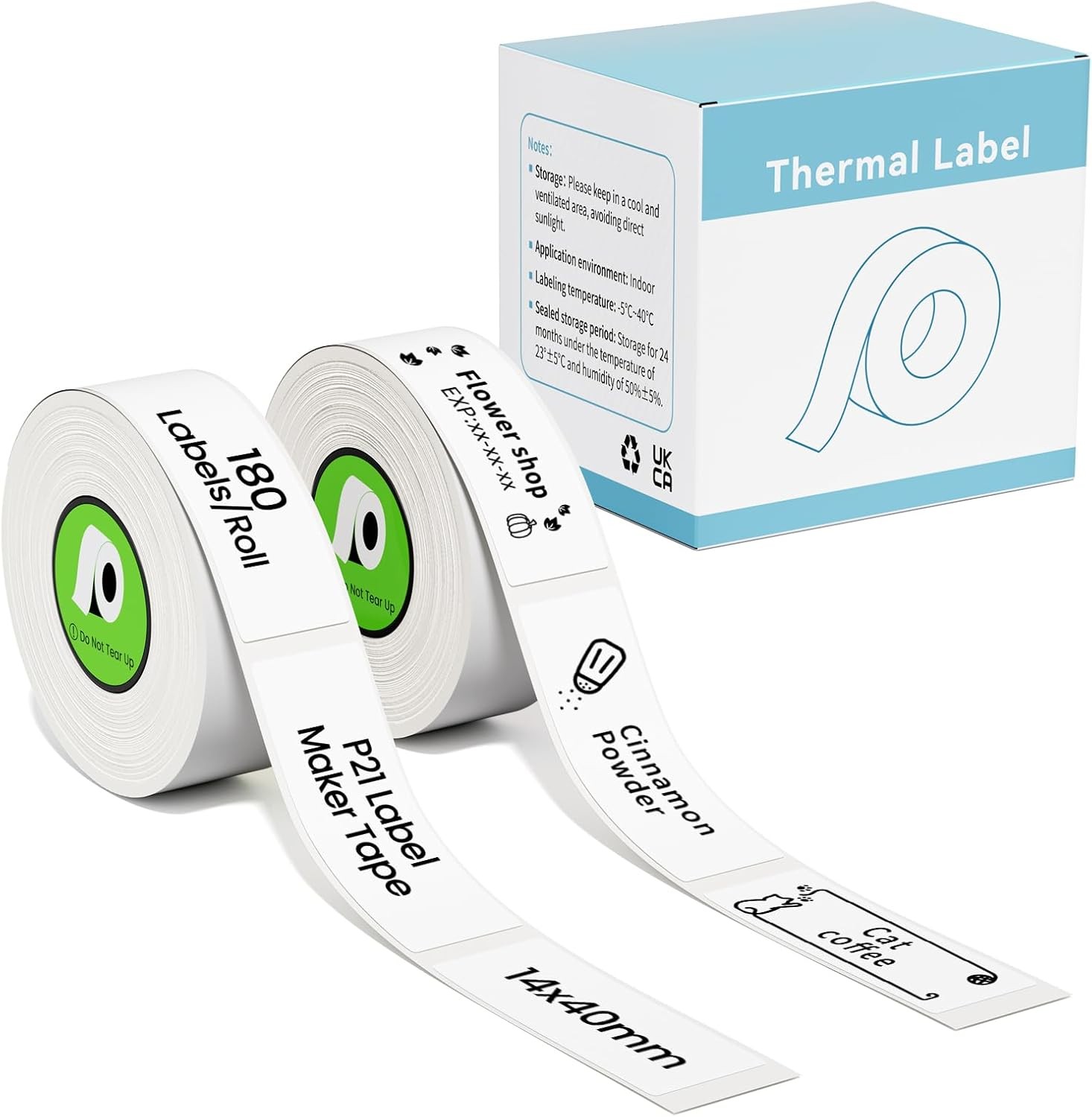2-6 Rolls for Nelko P21 Label Tape,14x40mm (0.55″x1.57″),180 Labels/Roll, White
