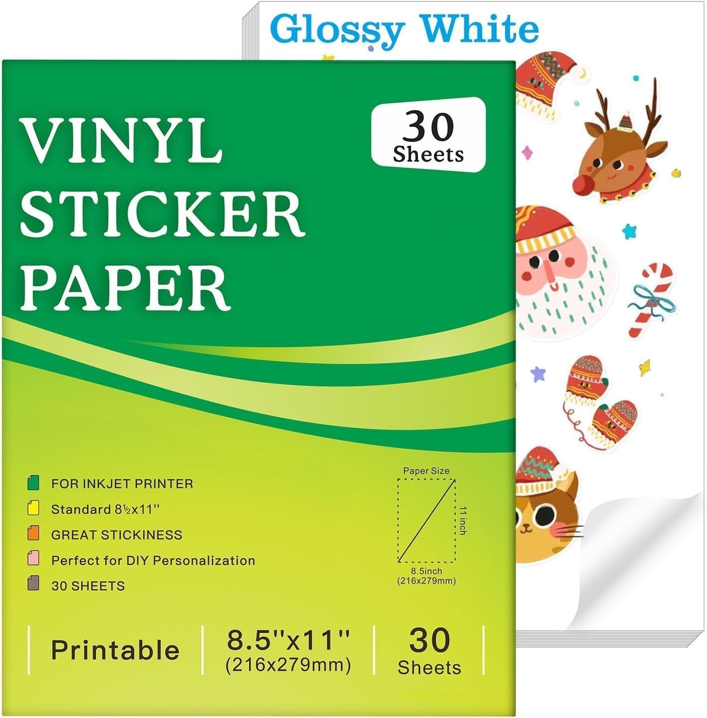 30 Sheets Printable Vinyl Sticker Paper for Inkjet Printer, Glossy White Wat…