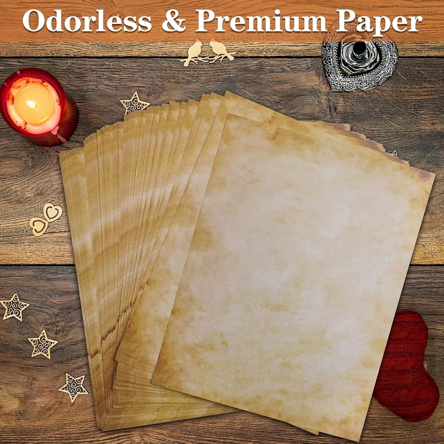 Retro 80 Sheets Aged Parchment Paper – 8.5″ x 11″ for Scrapbooking and Writing