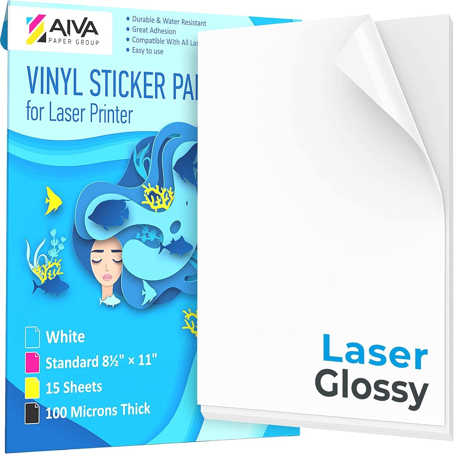 Printable Vinyl Sticker Paper for Laser Printer – Glossy White – 15 Self-Adhe…