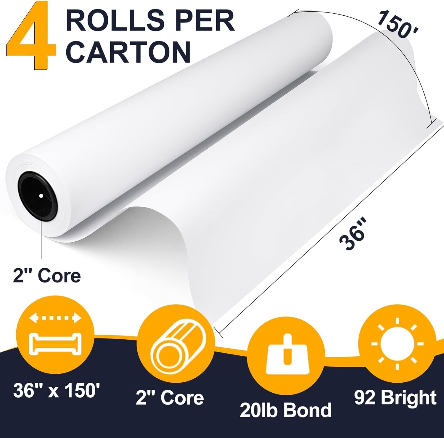 4rolls 36″ x 150′ 20lb Bond Plotter Paper for Wide Format Inkjet Printers US