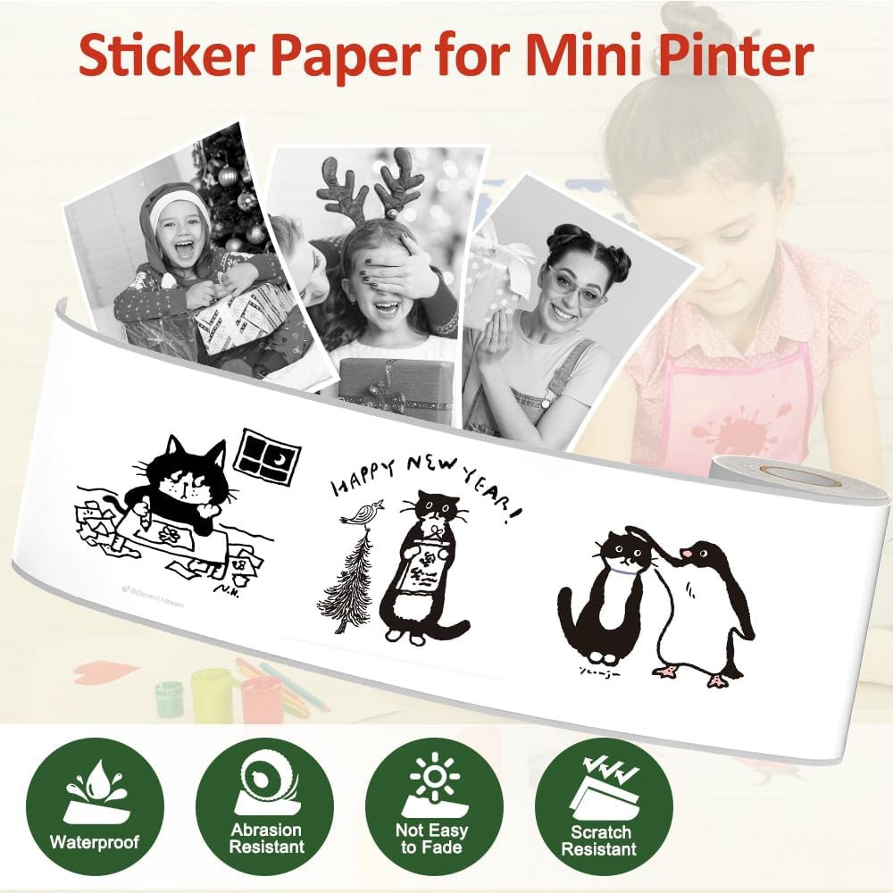 Thermal Sticker Paper 57x30mm 6 Rolls Self-Adhesive Mini Pocket Printer Inkless