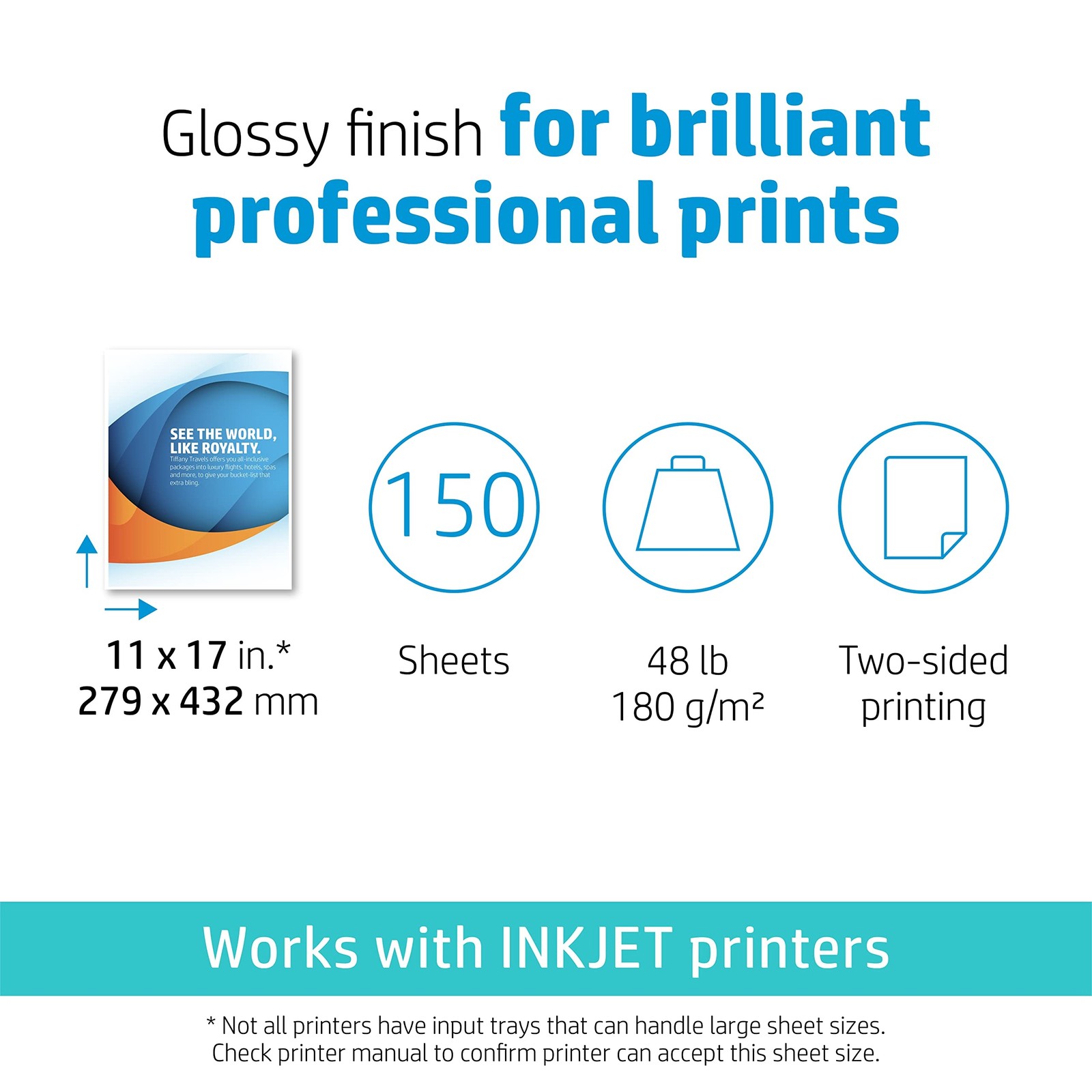 HP Inkjet Print Brochure Paper Ledger/Tabloid 11″ x 17″ Glossy White CG932A
