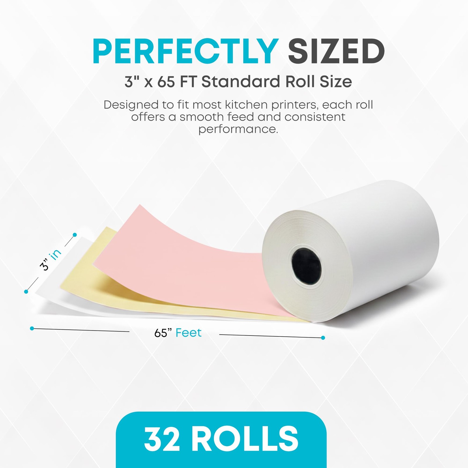 (32 Rolls) 3 Ply Kitchen Printer Paper White/Canary/Pink