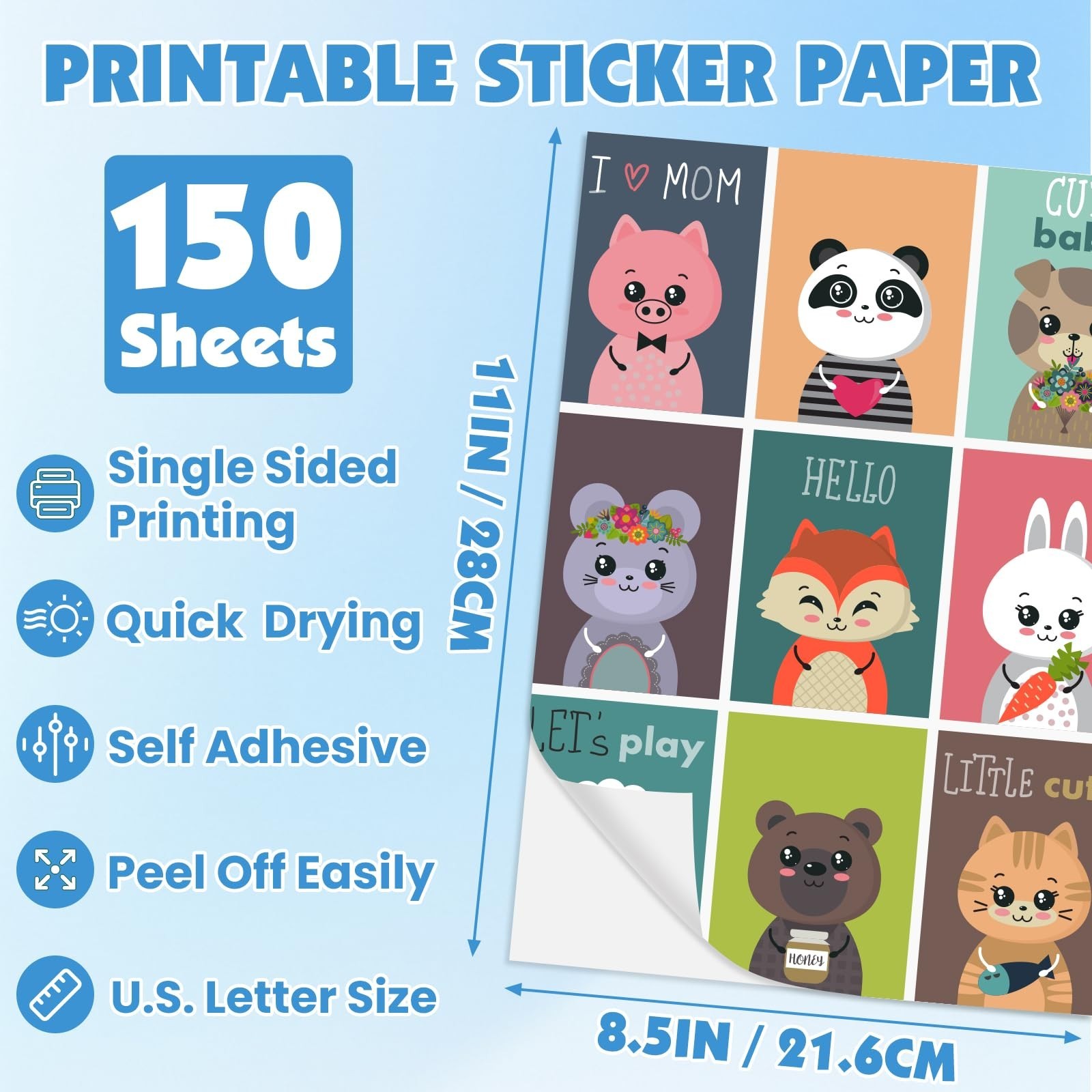 150 Sheets Glossy Sticker Paper 8.5″x11″ for Inkjet & Laser Printers, Quick-Dry,