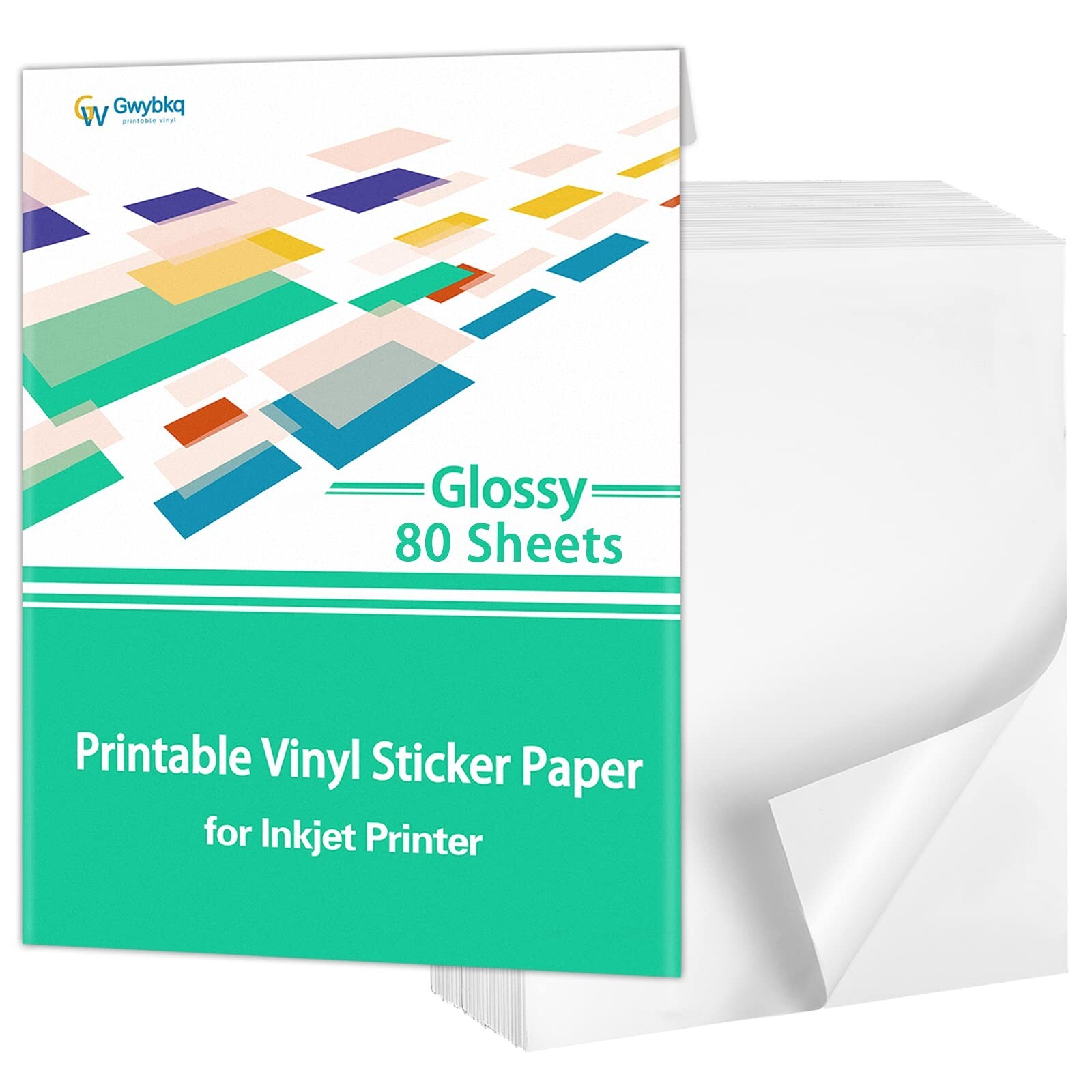Gwybkq Glossy Sticker Paper Printable Vinyl for Inkjet Printer, 80 Sheets Lab…