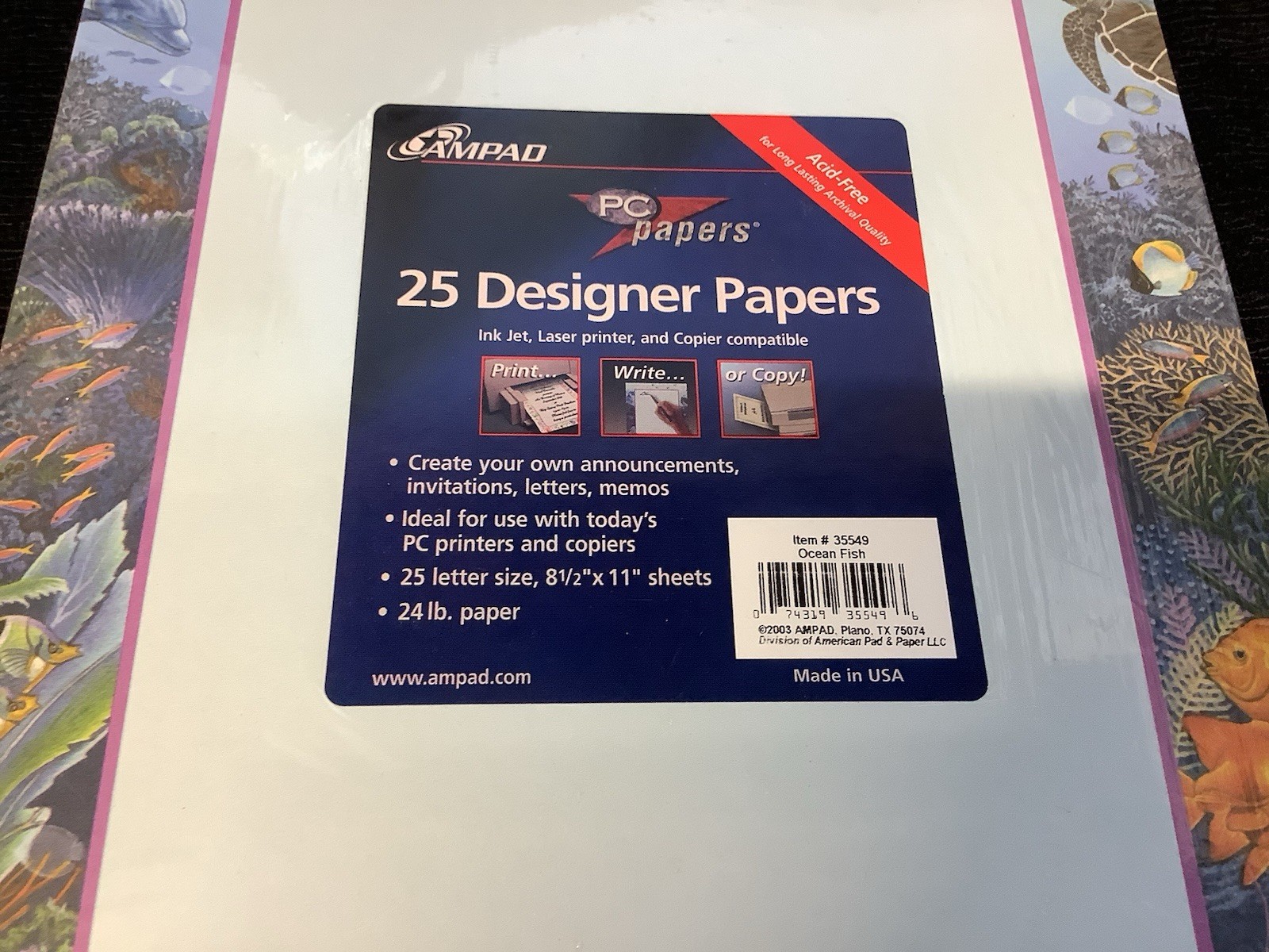 Ampad 1-pk of 25 Sheets Designer PC Paper Printer Ocean Fish New